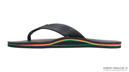 The Rastafarian - Single Layer Classic Black Leather with Rasta Mid Sole